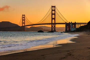 Crédence de cuisine en verre imprimé Plage de Baker, San Francisco Golden Gate Bridge au lever du soleil, Baker Beach, San Francisco