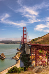 Famous Golden Gate Bridge in summertime, vertical, San Francisco, USA