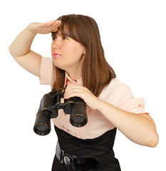 Business woman with binoculars looking into the distance