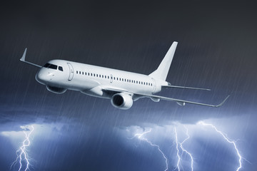 Passenger airplane on thunderstorm