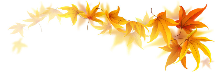 Naklejka na ściany i meble Swirl of falling autumn maple leaves isolated on white