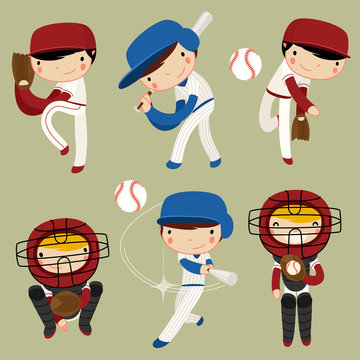 baseball kids character set. vector illustration