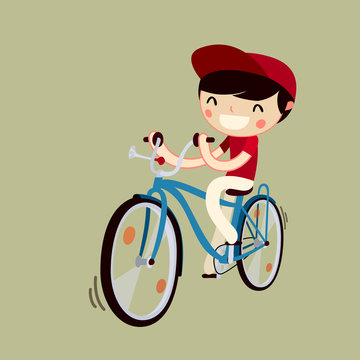 boy riding bicycle. cartoon character. vector illustration