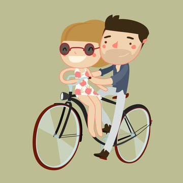 romantic couple on bike. vector illustration