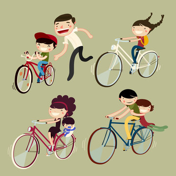 family on bicycles. family bike riders. vector illustration