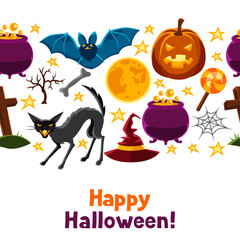 Happy halloween seamless pattern with characters and objects