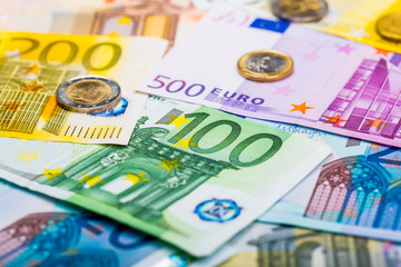 Closeup of banknotes and coins