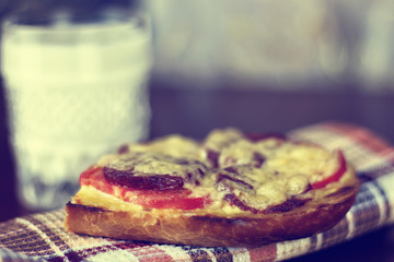 breakfast sandwich with hot milk