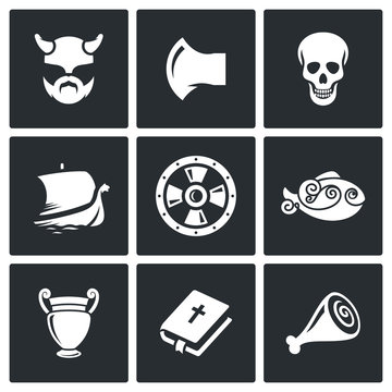 Viking Icons. Vector Illustration.