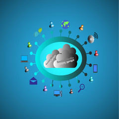 Concept of social Media connecting Different people all over the world with various Modes through Cloud.