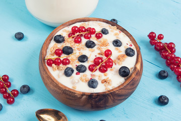 muesli with berries and milk