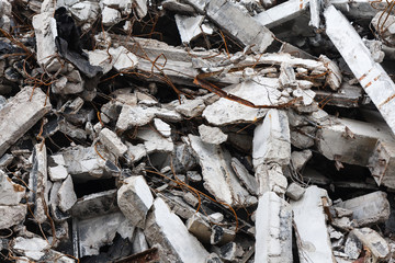 Destroyed building - rubble, industrial background