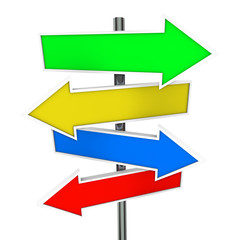 Arrow Direction Signs Four 4 Colorful Guide Post Copyspace Blank