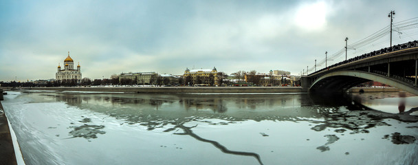 Panorama with Cathedral of Christ the Savior, Moscow, Russia