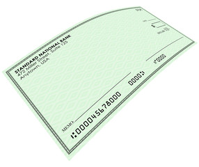 Blank Green Check Money Payment Bank Account Copy Space
