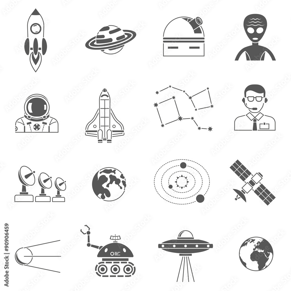 Poster space cosmos black icons set