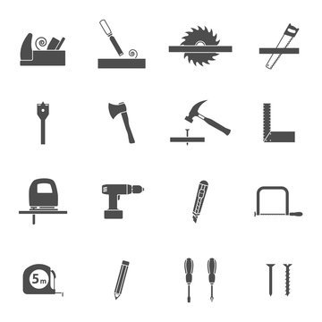 Carpentry tools black icons set 