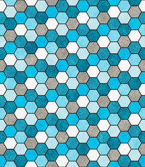 Blue, White and Gray Hexagon Mosaic Abstract Geometric Design Ti