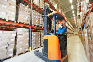 forklift loader at warehouse 