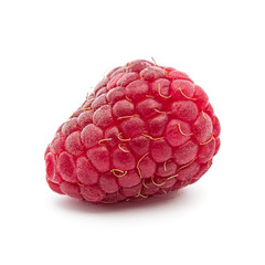 Extreme macro of red raspberry on white background