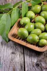 Young green walnuts