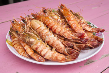 Grilled shrimps on the plate