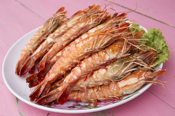 Grilled shrimps on the plate