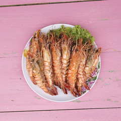 Grilled shrimps on the plate