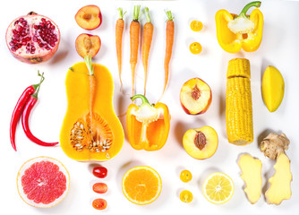 Set of red, orange and yellow vegetables