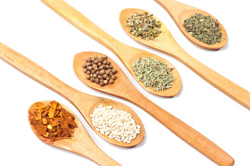 Various spices isolated on white