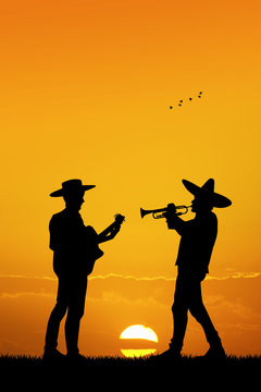 Mariachi band at sunset