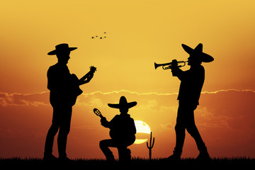 Obraz premium Mariachi band at sunset