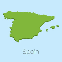 3D map on blue water background of Spain