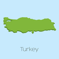 3D map on blue water background of Turkey