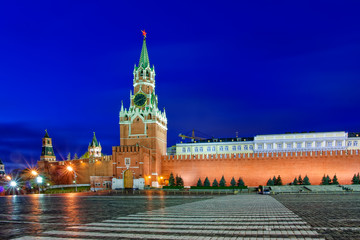 Spasskaya Tower of Moscow Kremlin at dawn