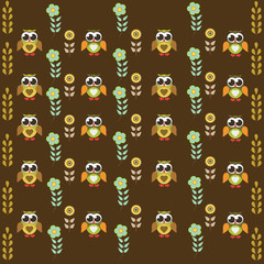 Fototapeta premium Owl with flowers on a brown background vector
