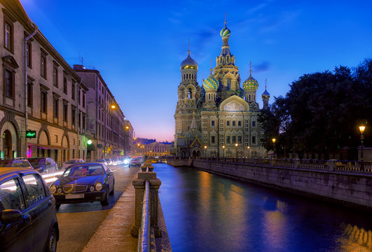 Church of the Resurrection (Savior on Spilled Blood) at night. St. Petersburg