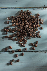 coffee beans on a wooden table