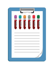 Vector image of a clipboard with coloured/colored test tubes and lines