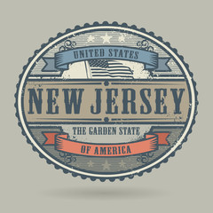Vintage stamp with the text United States of America, New Jersey