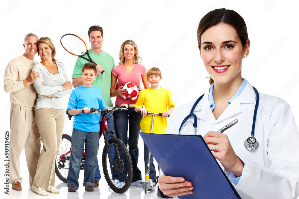 Poster Medical family doctor and patients. 