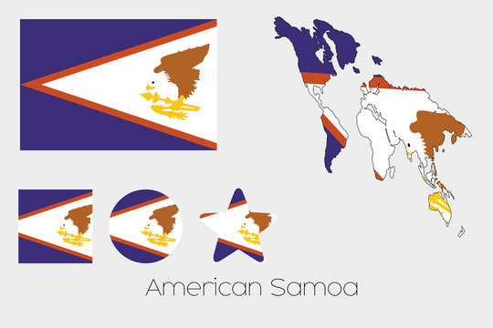 Multiple Shapes Set with the Flag of American Samoa
