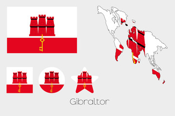 Multiple Shapes Set with the Flag of Gibraltar