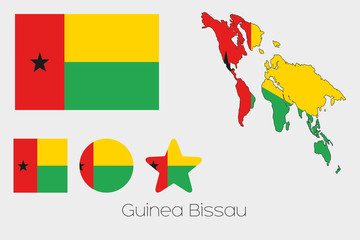 Multiple Shapes Set with the Flag of Guinea Bissau