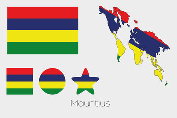 Multiple Shapes Set with the Flag of Mauritius