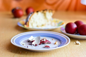 Easter breakfast: Easter cakes and colored eggs