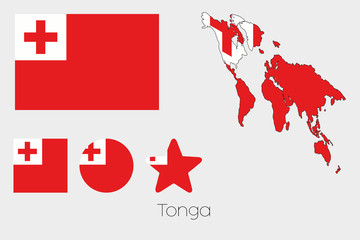 Multiple Shapes Set with the Flag of Tonga