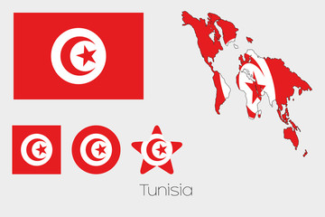 Multiple Shapes Set with the Flag of Tunisia