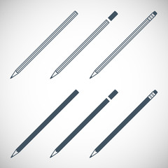 set icons gray pencils in the style flat design on gray background. stock vector illustration eps10