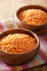 raw healthy red lentils in bowl